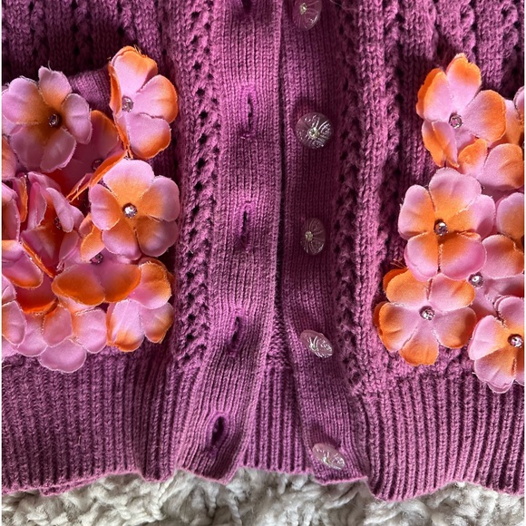 BETSEY JOHNSON PURPLE CAPPED SLEEVED CARDIGAN SWEATER - Picture 5 of 6